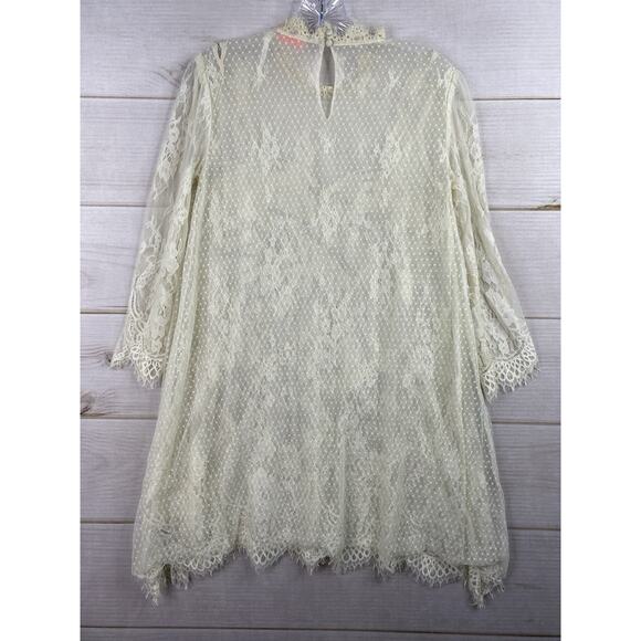 Free People Tunic Dress S Cream Floral Lace Mesh 3/4 Sleeve Vintage Look Boho - Picture 13 of 15